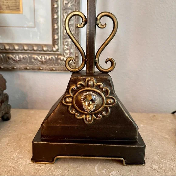 Bronze Fleur de Lis Candle Holder with Intricate Scrollwork